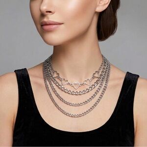 Silver Layered Heart Chain Necklace